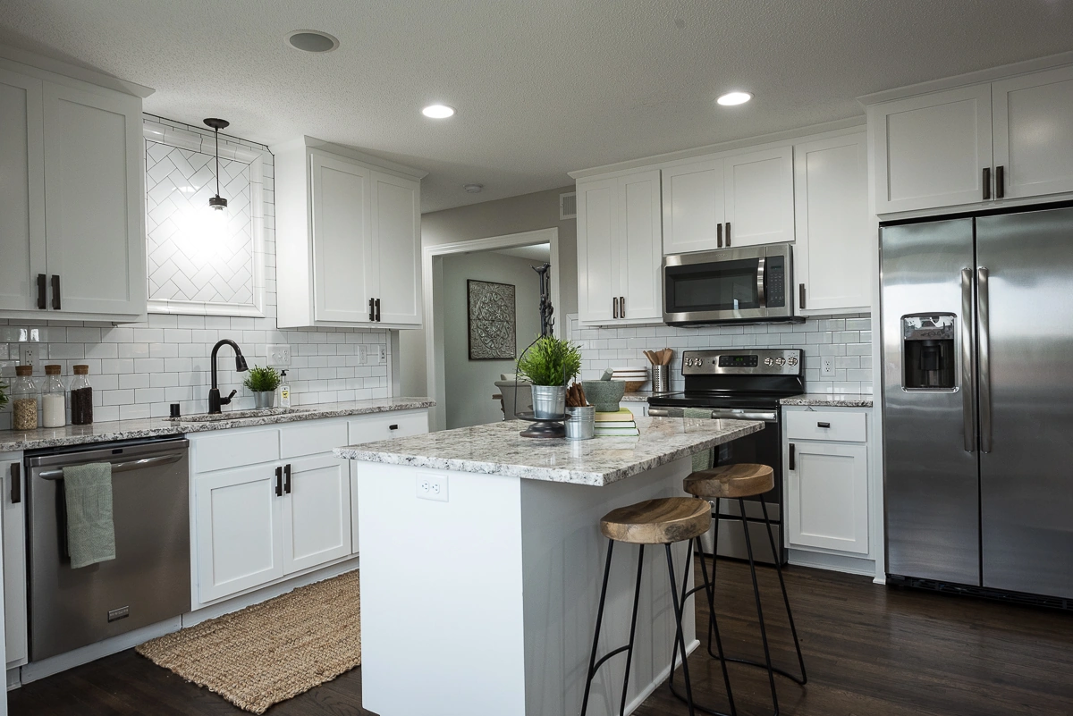 The new kitchen and central island