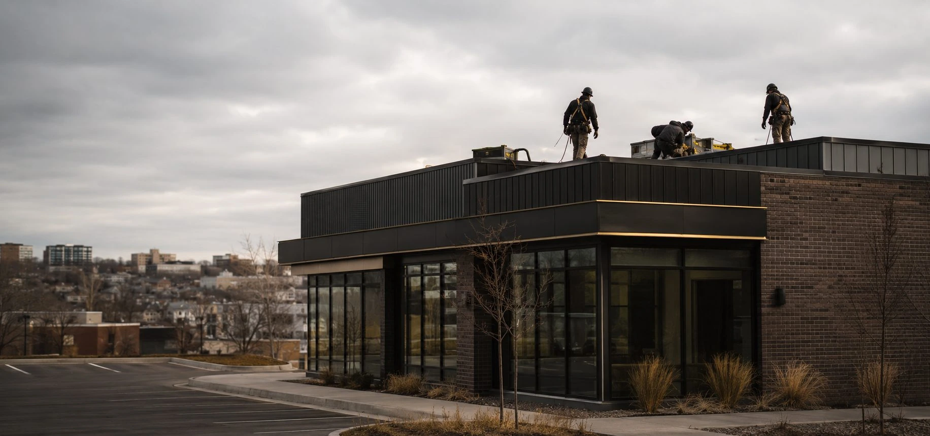 Commercial building exterior and flat roof