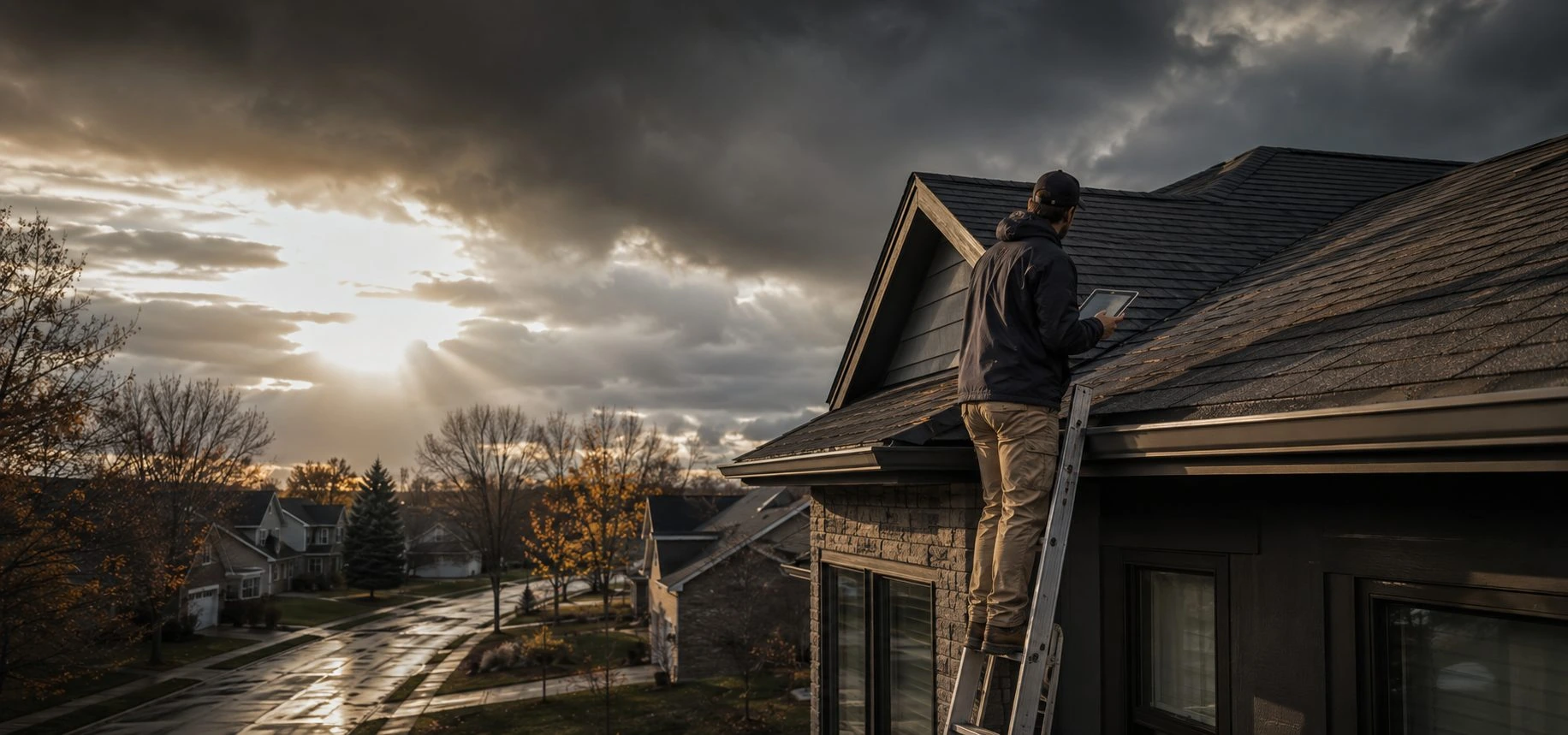 Residential roof and exterior after stormy weather